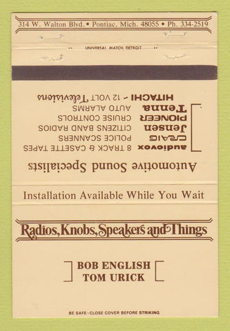 Matchbook Cover - Radios Speakers and Things Pontiac MI Car Audio 40 Strike