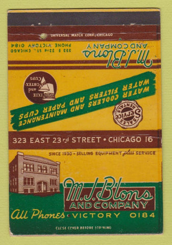 Matchbook Cover - MJ Blons Chicago IL Water Coolers 40 Strike
