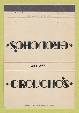 Matchbook Cover - Groucho's San Mateo CA restaurant WEAR 40 Strike