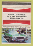 Matchbook Cover - Del Amo Dodge 1974 Coronet Torrance CA WORN 40 Strike