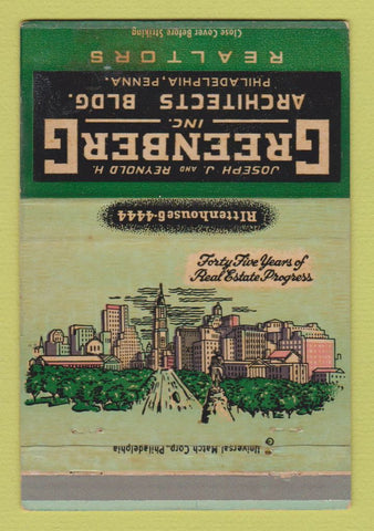 Matchbook Cover - Greenberg Real Estate Philadelphia PA WEAR 40 Strike