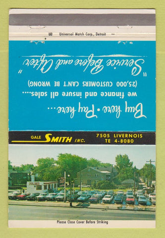 Matchbook Cover - Gale Smith Used Cars Detroit MI 40 Strike