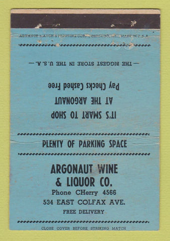 Matchbook Cover - Argonaut Wine and Liquor Denver Colorado Colfax WEAR 40 Strike