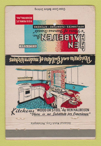 Matchbook Cover - Hen Halbeisen Furniture Kitchens Reading PA 40 Strike
