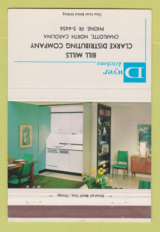 Matchbook Cover - Dwyer Kitchens Bill Mills Clarke Dist Charlotte NC 40 Strike