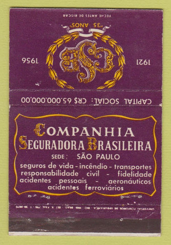 Matchbook Cover Coompanhia Seguradora Brasileira Sao Paulo Brazil 1956 40 Strike