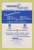 Matchbook Cover - Davidson's Restaurant Kewanee IL 40 Strike
