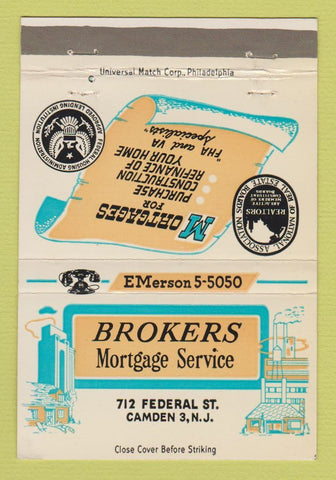 Matchbook Cover - Brokers Mortgage Service Camden NJ 40 Strike