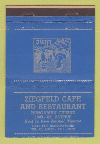 Matchbook Cover - Ziegfeld Cafe Restaurant Hungarian WEAR 40 Strike