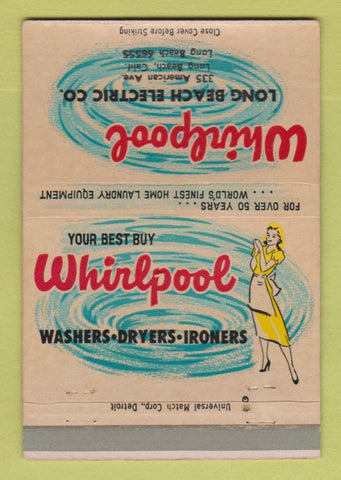 Matchbook Cover - Whirlpool Appliances girlie Long Beach CA Electric 40 Strike