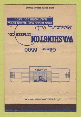 Matchbook Cover - Washington Lumber Yard Baltimore MD 40 Strike
