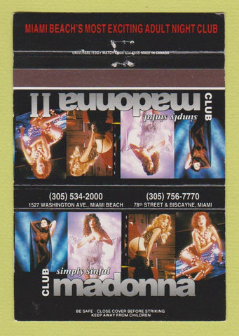 Matchbook Cover - Club Madonna Strip Club girlie Miami FL 40 Strike