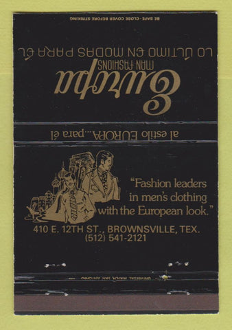 Matchbook Cover - Europa Men's Clothes Brownsville TX 40 Strike