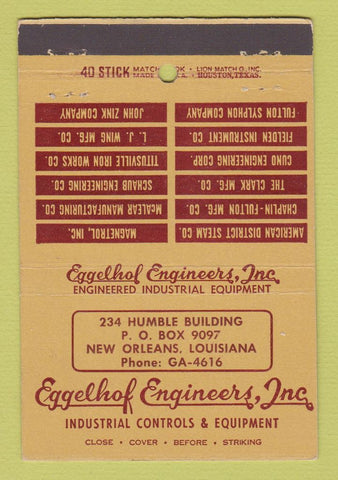 Matchbook Cover - Eggelhof Engineers Controls New Orleans LA 40 Stick
