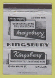 Matchbook Cover - Kingsbury Men's Clothes Ties Dallas TX 40 Strike