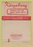 Matchbook Cover - Kingsbury Men's Clothes Ties Dallas TX 40 Strike