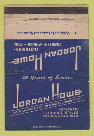 Matchbook Cover - Jordan Howe Clothes New Haven CT WORN 40 Strike