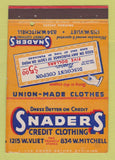 Matchbook Cover - Snaders Credit Clothing Milwaukee WI 40 Strike