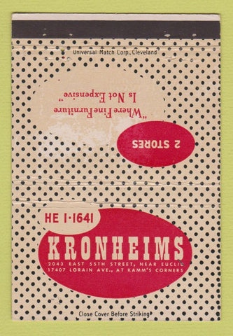 Matchbook Cover - Kronheims Furniture Cleveland OH 40 Strike