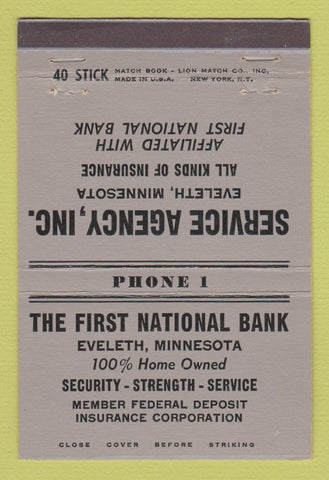 Matchbook Cover - First National Bank Eveleth MN 40 Stick