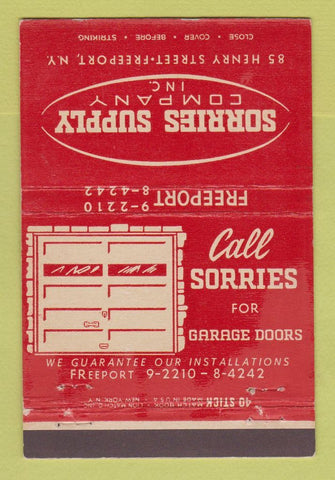 Matchbook Cover - Sorries Supply Garage Doors Freeport NY  40 Stick