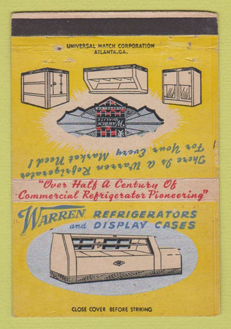Matchbook Cover - Warren Refrigerator Diplays LA Dickens High Point NC 40 Strike