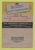 Matchbook Cover - Warren Refrigerator Diplays LA Dickens High Point NC 40 Strike