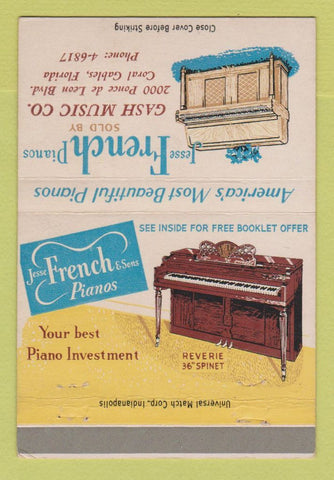 Matchbook Cover - Jesse French Pianos Gash Music Coral Gables FL 40 Strike