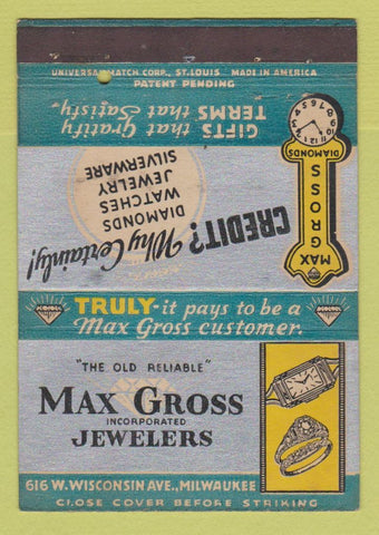 Matchbook Cover - Max Gross Jewelry Milwaukee WI 40 Strike