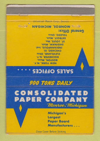 Matchbook Cover - Consolidated Paper Monroe MI 40 Strike