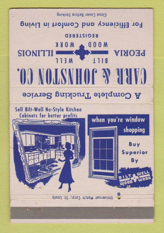 Matchbook Cover - Carr & Johnston Wood Work Kitchens Peoria IL 40 Strike