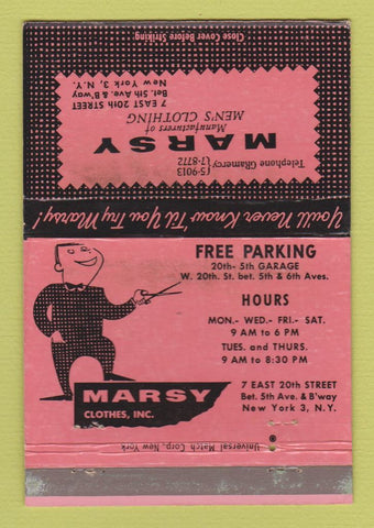 Matchbook Cover - Marsy Clothes New York City WORN 40 Strike
