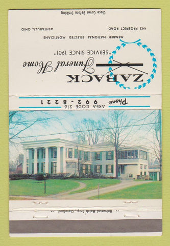 Matchbook Cover - Zaback Funeral Home Ashtabula OH 40 Strike