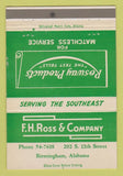 Matchbook Cover - FH Ross Birmingham AL Chemical WEAR 40 Strike