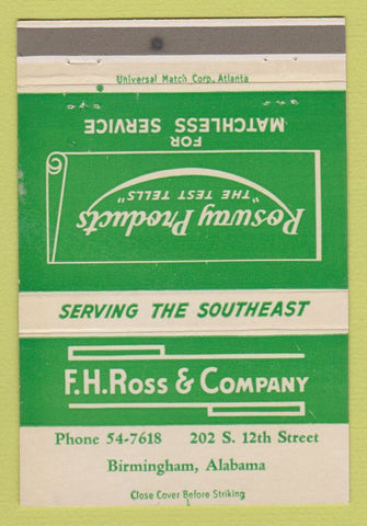 Matchbook Cover - FH Ross Birmingham AL Chemical WEAR 40 Strike