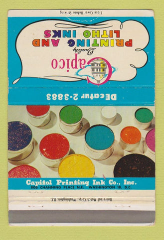 Matchbook Cover - Capico Printing Litho Inks Washington DC 40 Strike