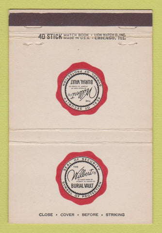 Matchbook Cover - Wilbert Burial Vault  40 Stick