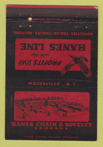 Matchbook Cover - Hanes Chair Furniture Mocksville NC girlie 40 Strike