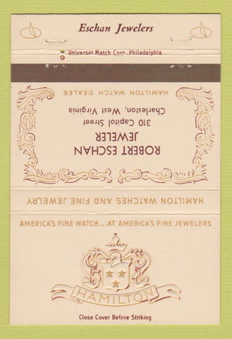 Matchbook Cover - Hamilton Watches Robert Eschan Jewelry Charleston WV 40 Strike