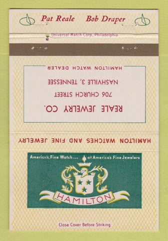Matchbook Cover - Hamilton Watches Reale Jewelry Nashville TN 40 Strike