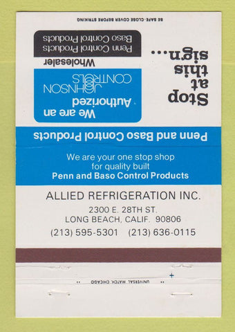Matchbook Cover - Johnson Controls Allied Refrigeration Long Beach CA 40 Strike