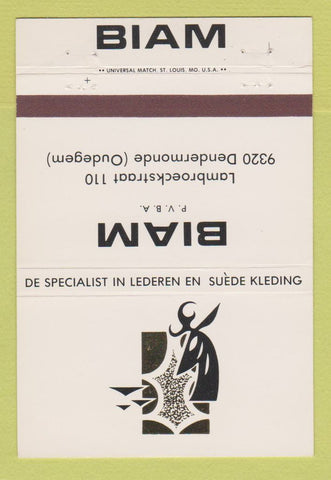 Matchbook Cover - Biam Leather Suede Oudegem Belgium 40 Strike