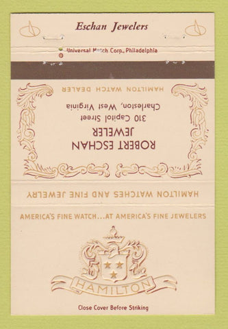 Matchbook Cover - Hamilton Watches Robert Eschan Jewelry Charleston WV 40 Strike