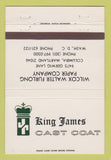 Matchbook Cover - King James Cast Coat Wilcox Walter Paper Columbia MD 40 Strike