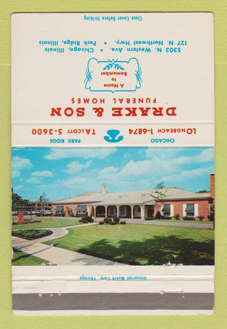 Matchbook Cover - Drake & Son Funeral Home Chicago Park Ridge IL 40 Strike