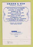 Matchbook Cover - Drake & Son Funeral Home Chicago Park Ridge IL 40 Strike