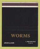 Matchbook Cover - Worms Jewelry Paris France SAMPLE 40 Strike