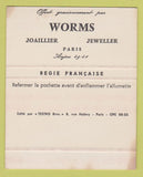 Matchbook Cover - Worms Jewelry Paris France SAMPLE 40 Strike