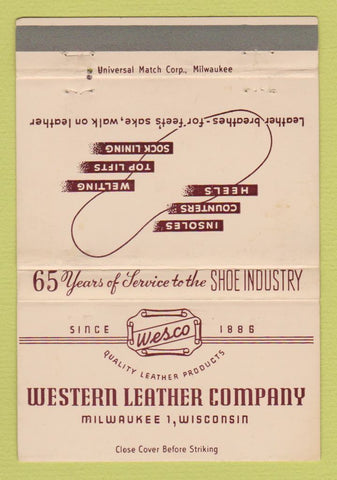 Matchbook Cover - Western Leather Company Milwaukee WI 40 Strike