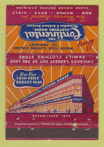Matchbook Cover - Continental Clothing House Chicago IL 40 Strike